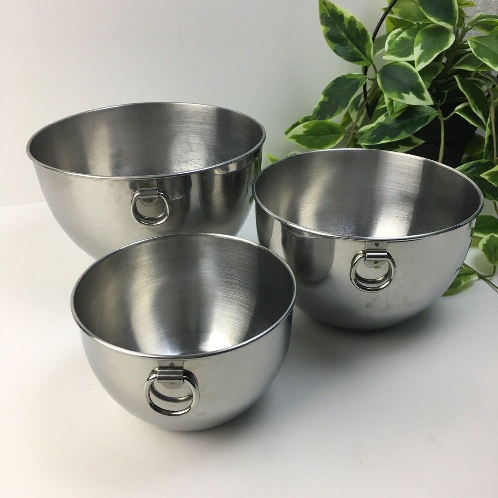 Revere Ware Stainless Steel Nesting Bowls Hanging D Rings 3pc Set Vintage 80s